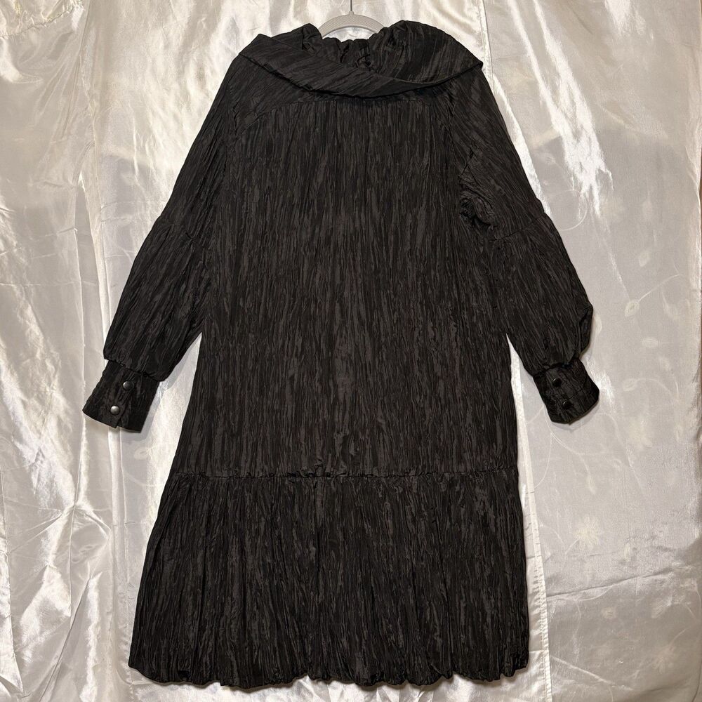 Samuel Dong Black Crinkle Textured Ruffle Collard Bubble Hem Avant Garde Medium - Picture 5 of 11